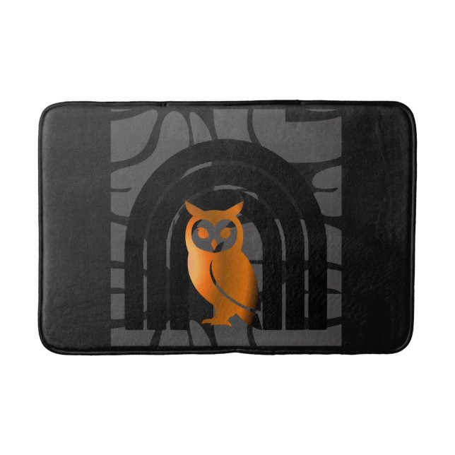 Whimsical Boho Owl & Tropical Monstera Leaf Bath Mat (Front)