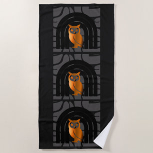 Whimsical Boho Owl & Tropical Monstera Leaf Beach Towel