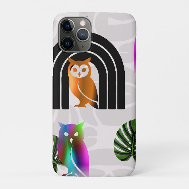 Whimsical Boho Owl & Tropical Monstera Leaf Case-Mate iPhone Case (Back)