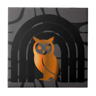 Whimsical Boho Owl & Tropical Monstera Leaf Ceramic Tile