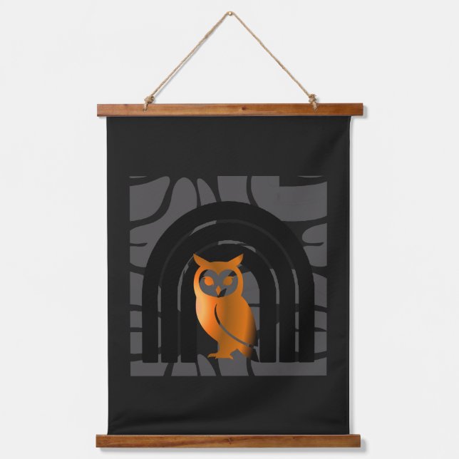 Whimsical Boho Owl & Tropical Monstera Leaf Hanging Tapestry (Front)