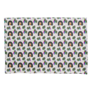 Whimsical Boho Owl & Tropical Monstera Leaf Pillowcase