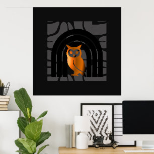 Whimsical Boho Owl & Tropical Monstera Leaf Poster
