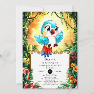 Whimsical Boho Parrot Birthday Invitation