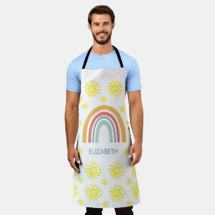 Whimsical Boho Rainbow and Sun Custom Chef Gift Apron