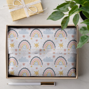 Whimsical Boho Rainbow & Floral Seamless Pattern Tissue Paper