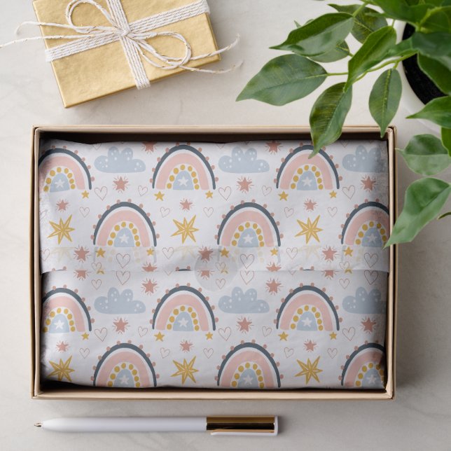 Whimsical Boho Rainbow & Floral Seamless Pattern Tissue Paper (Gift)