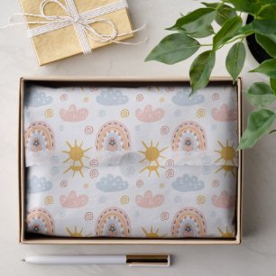 Whimsical Boho Rainbow & Floral Seamless Pattern Tissue Paper
