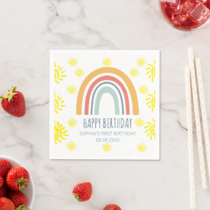 Whimsical Boho Rainbow Sun 1st Birthday Party Napkin