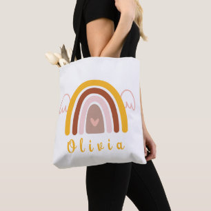 Whimsical Boho Rainbow with a Personalised Name Tote Bag