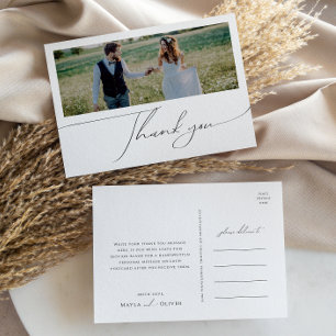 Whimsical Boho Script Horizontal Photo Thank You Postcard