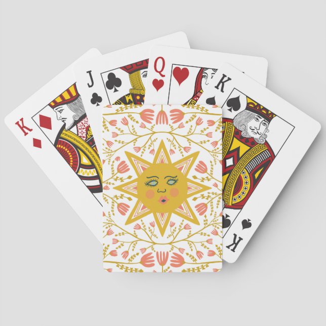 Whimsical Boho Sun & Flowering Vines CUSTOMIZE IT Playing Cards (Back)