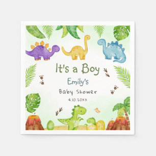 Whimsical Boho Watercolor Dinosaur Greenery Boy  Napkin