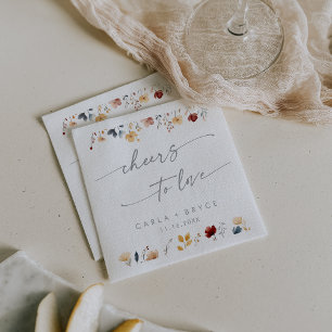 Whimsical Boho Wildflower Cheers to Love Wedding Napkin