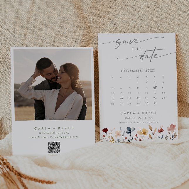 Whimsical Boho Wildflower QR Code Photo Calendar  Save The Date (Creator Uploaded)