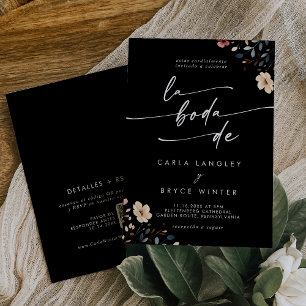 Whimsical Boho Wildflower QR Code Spanish Wedding Invitation