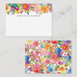 Whimsical Bold Colourful Floral Watercolor Card