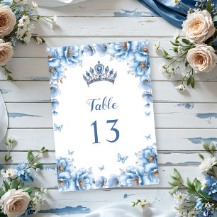 Whimsical Bold Floral Dusty Blue Quinceañera Table Number