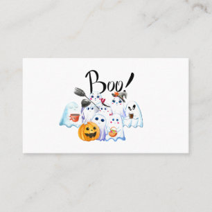 Whimsical "Boo!" Ghost and Pumpkin Halloween Desig Business Card