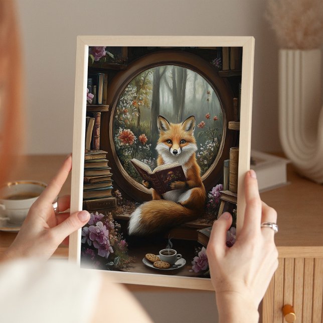 Whimsical Book Lover Reading Fox Art Print (Creator Uploaded)