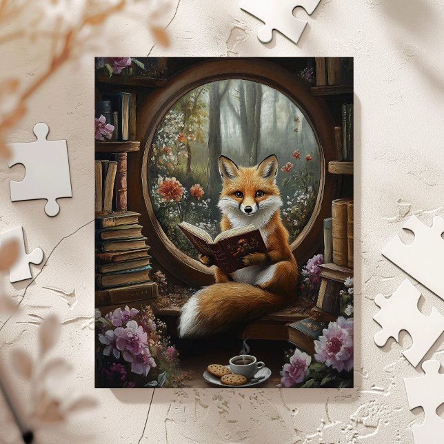 Whimsical Book Lover Reading Fox Jigsaw Puzzle (Creator Uploaded)