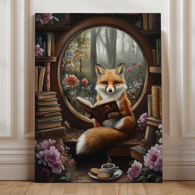 Whimsical Book Nook Reading Fox Canvas Print (Creator Uploaded)