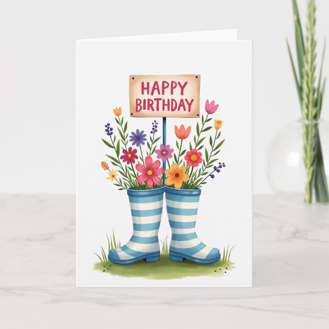 Whimsical Boots Birthday Card (Front)