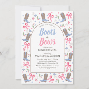 Whimsical Boots Bows Gender Reveal Invitation