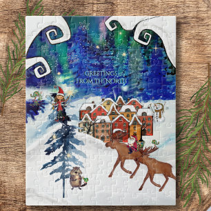 Whimsical Boreal Lights & Winter Village Jigsaw Puzzle