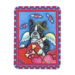 WHIMSICAL BOSTON TERRIER CUPID, CUTE DOG VALENTINE MAGNET