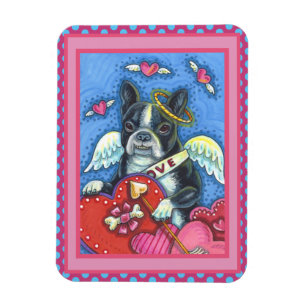 WHIMSICAL BOSTON TERRIER CUPID, CUTE DOG VALENTINE MAGNET