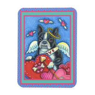 WHIMSICAL BOSTON TERRIER CUPID, CUTE DOG VALENTINE MAGNET