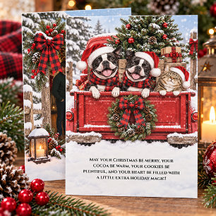 Whimsical Boston Terriers, Kitten Christmas Photo Holiday Card