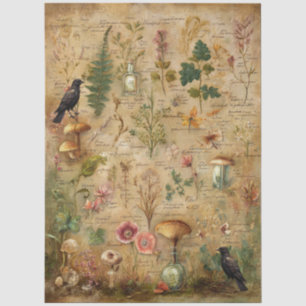 Whimsical Botanical Art Collage Decoupage Tissue Paper