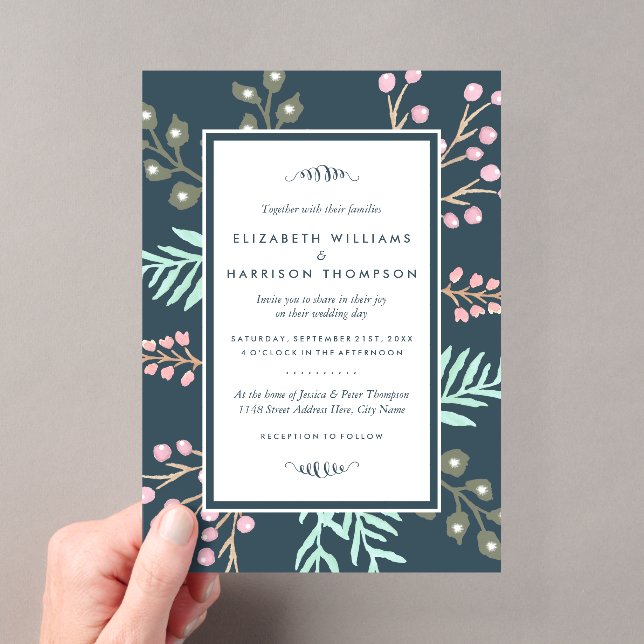 Whimsical Botanical Berry Wedding Acrylic Invitations (Insitu (Handheld))
