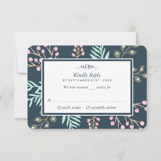 Whimsical Botanical Berry Wedding RSVP Card (Front)