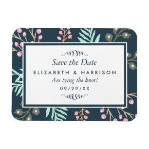 Whimsical Botanical Berry Wedding Save The Date Magnet