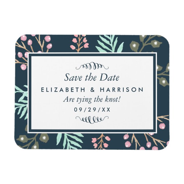 Whimsical Botanical Berry Wedding Save The Date Magnet (Horizontal)