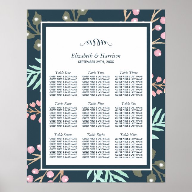 Whimsical Botanical Berry Wedding Seating Chart (Front)