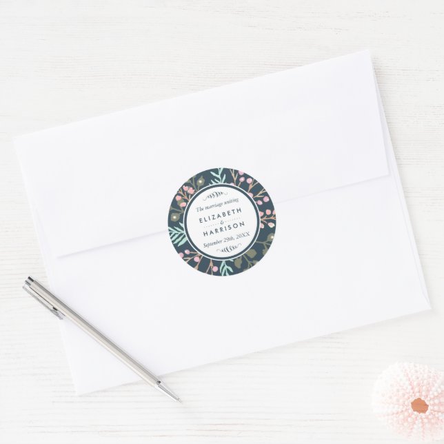 Whimsical Botanical Berry Wedding Thank You Classic Round Sticker (Envelope)