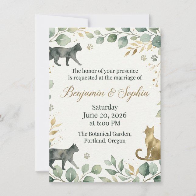 Whimsical Botanical Cats Design Invitation (Front)