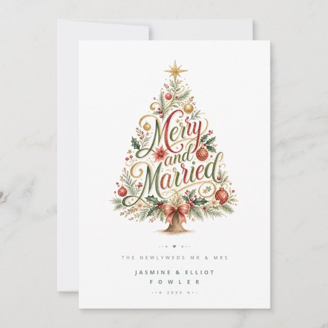 Whimsical Botanical Christmas Tree Script TLW26 Holiday Card (Front)