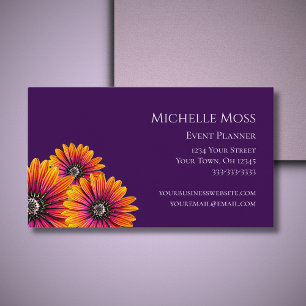 Whimsical Botanical Daisies Boho Purple Business Card