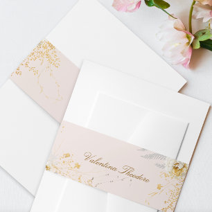 whimsical botanical elegant boho baby shower invitation belly band