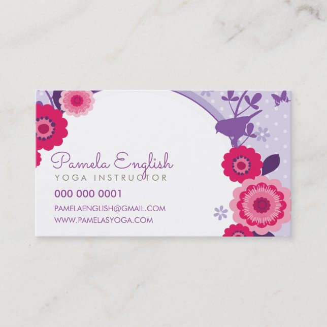 WHIMSICAL BOTANICAL floral nature pretty purple Business Card (Front)