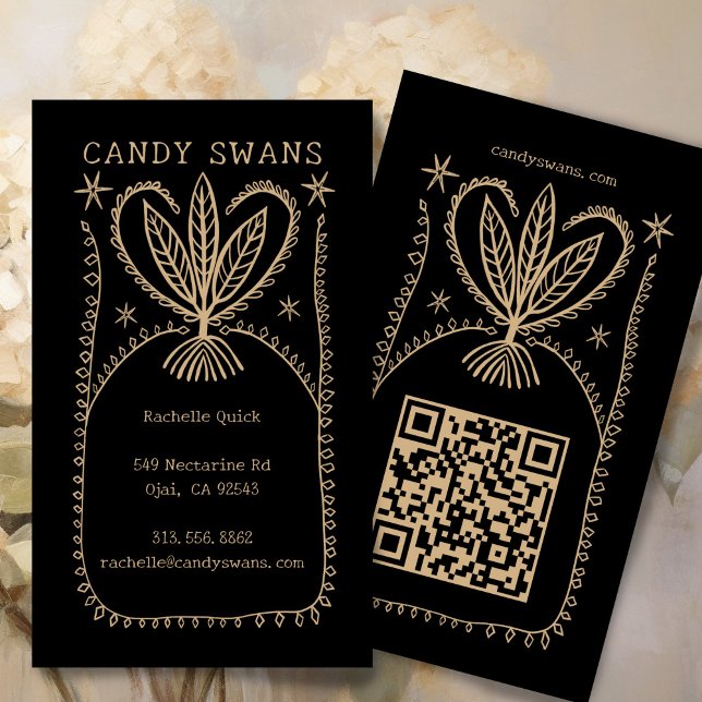 Whimsical Botanical Frame Unique Boho Custom QR Business Card (Whimsical Botanical Frame Unique Boho Custom QR Code Scribbles Sketch Business Card
)