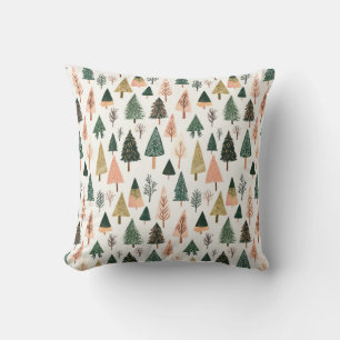 Whimsical Botanical Holiday Tree Pattern Cushion