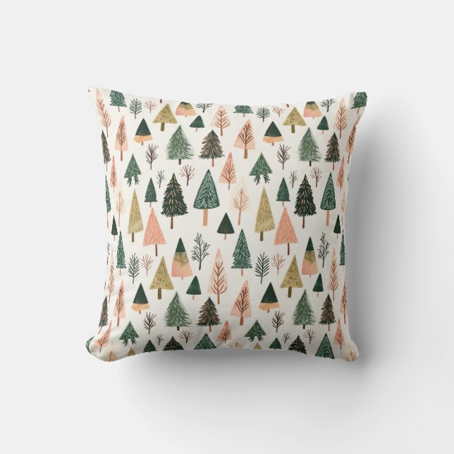 Whimsical Botanical Holiday Tree Pattern Cushion (Front)