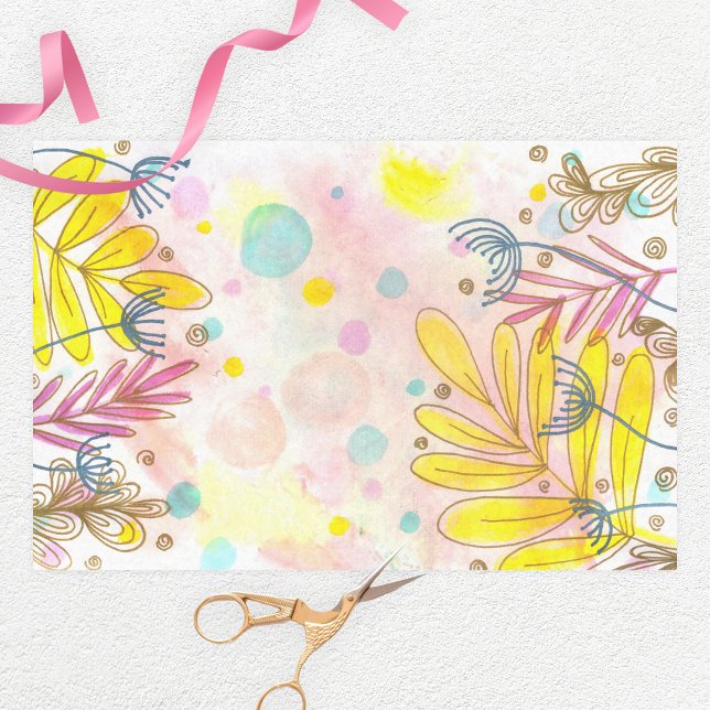 Whimsical Botanical Line Art Pastel Watercolor  Tissue Paper (Creator Uploaded)