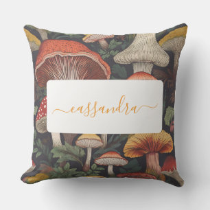 Whimsical Botanical Mushroom Pattern with Name Cushion